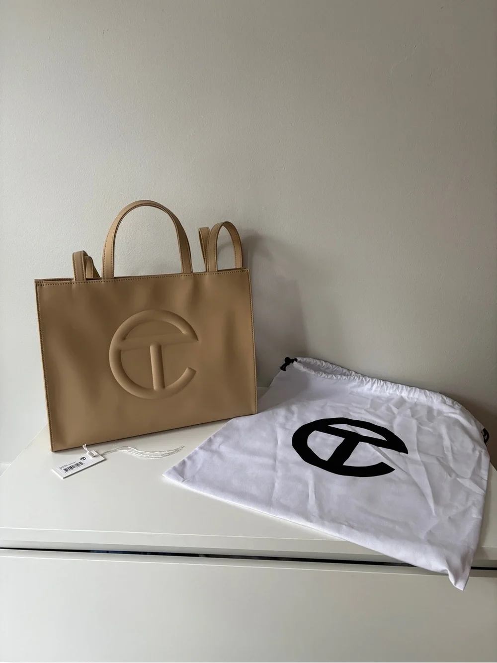 Telfar Medium Cream Beige Shopping Bag Tote Leather Shoulder Neutral